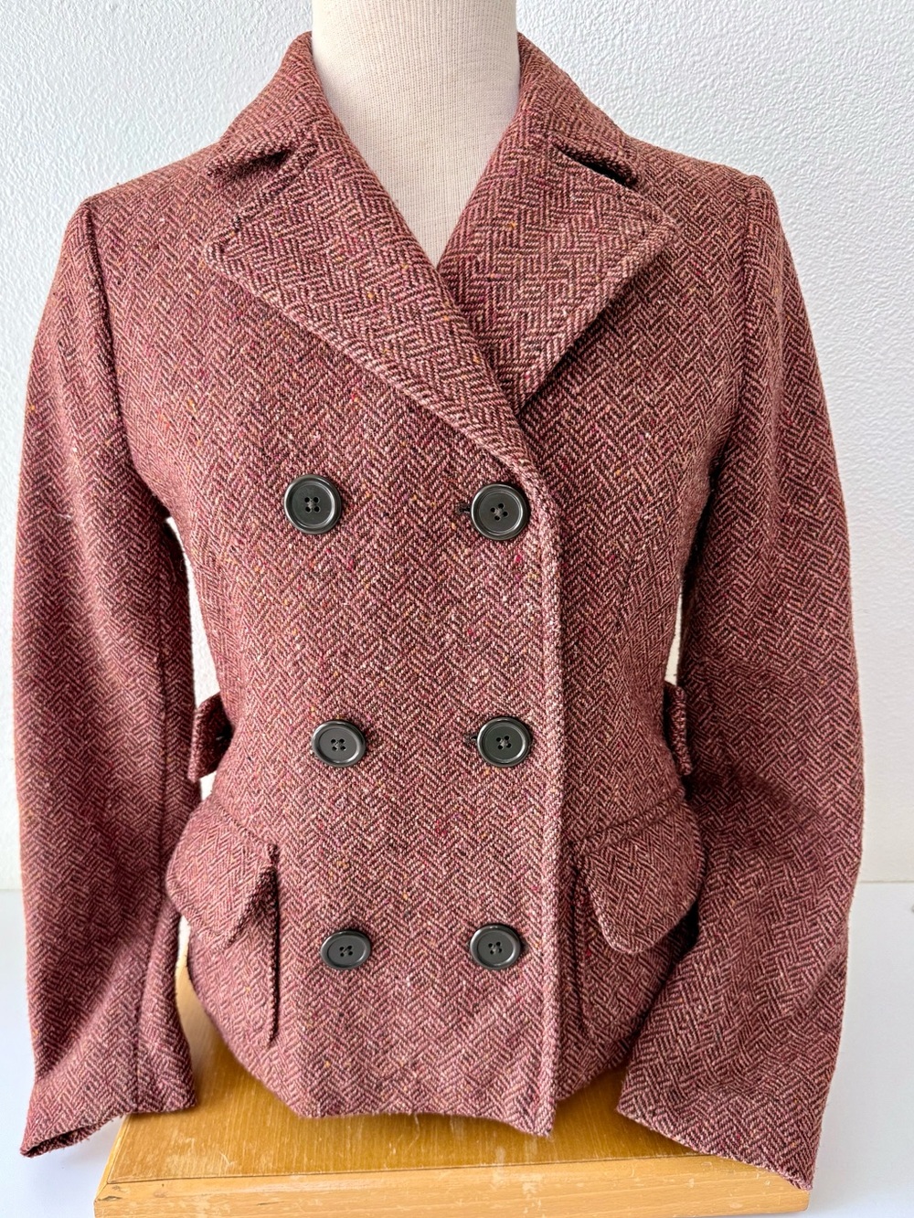 Vintage GAP Tweed Double Breasted Jacket Brown Pink Wool Blend Size 4-2005
